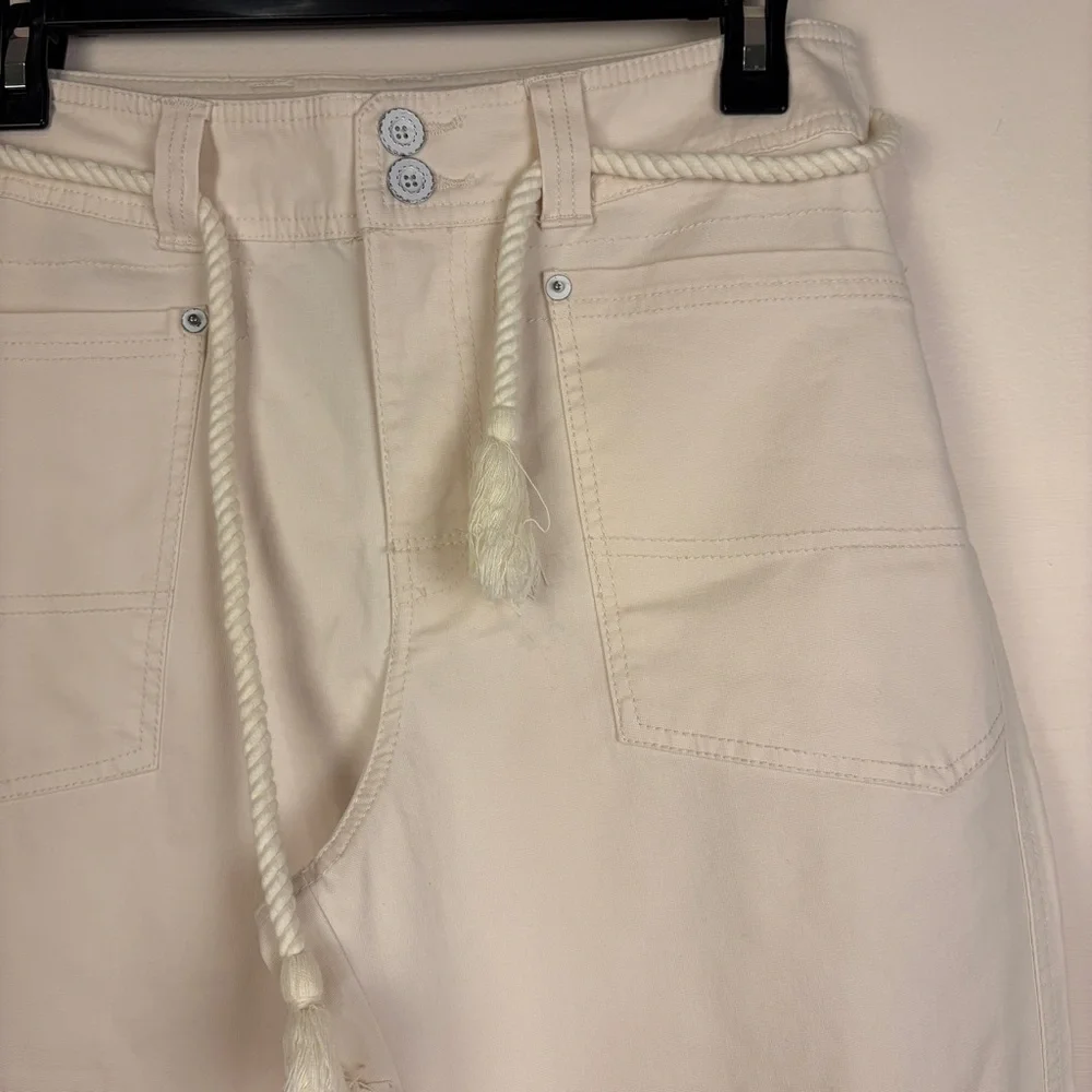 Sundance Cream Wide Leg Pants Rope Waist Tie Loose Fit Boho Casual